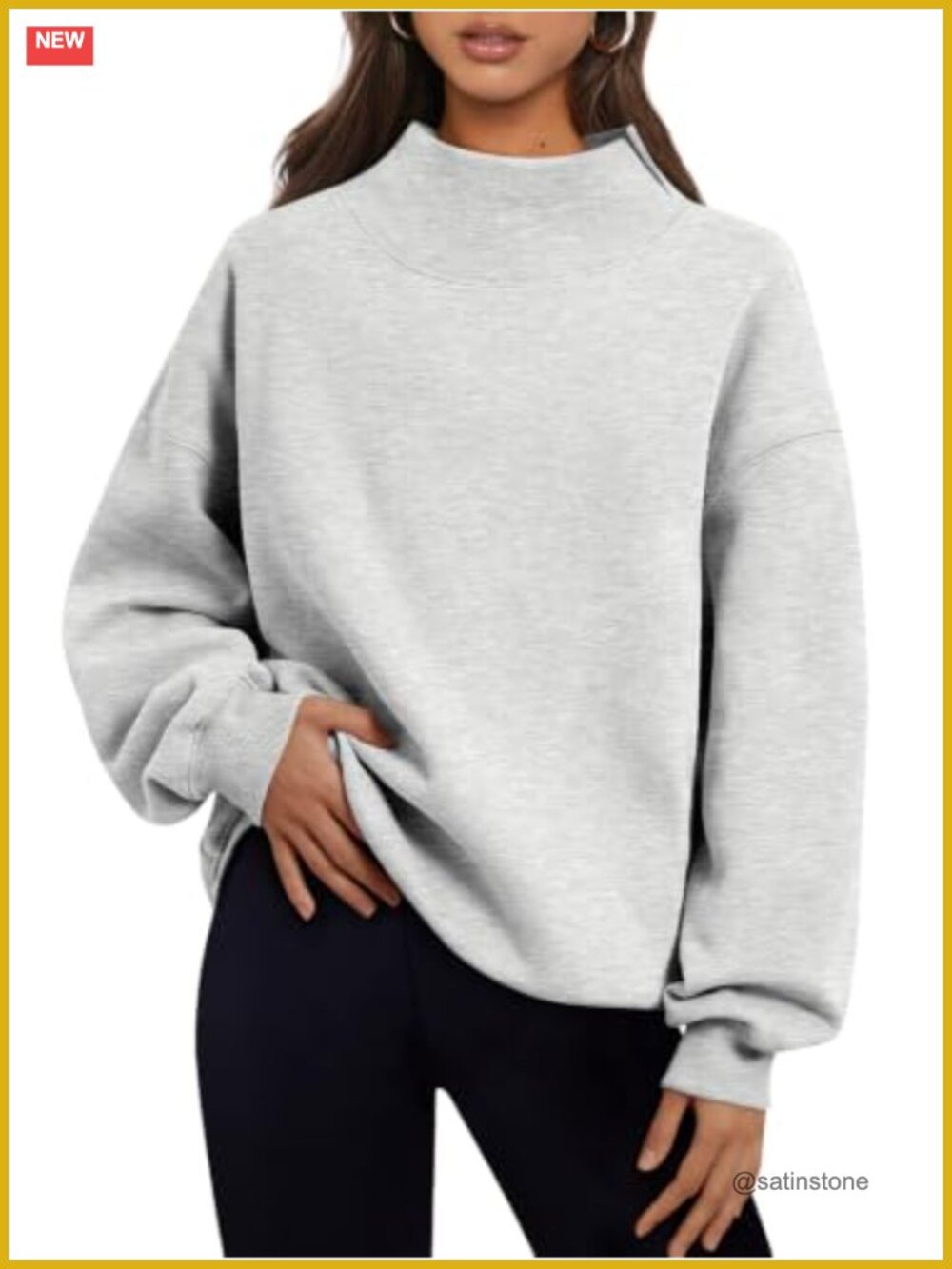 Oversized Mock Neck Sweatshirt Pullover Fleece Lined Drop Shoulder